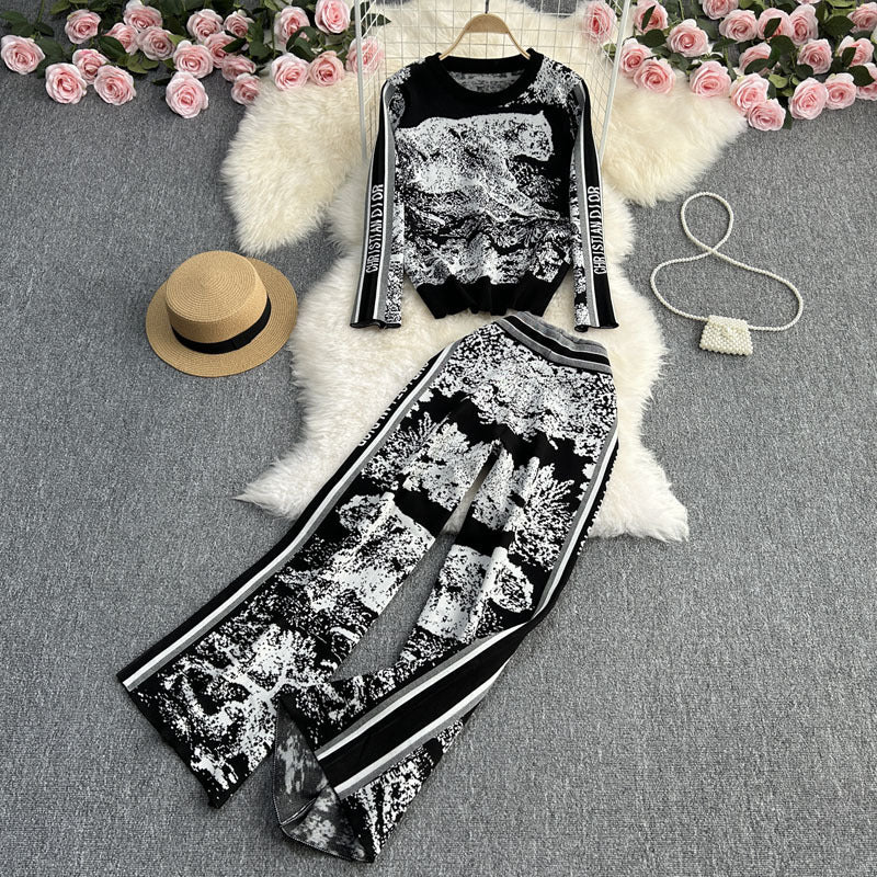 Round Neck Loose Jungle Animal Jacquard Long Sleeve Two-piece Sweater