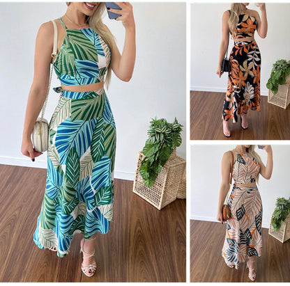 Casual Printed Short Lace Vest High Waist Dress