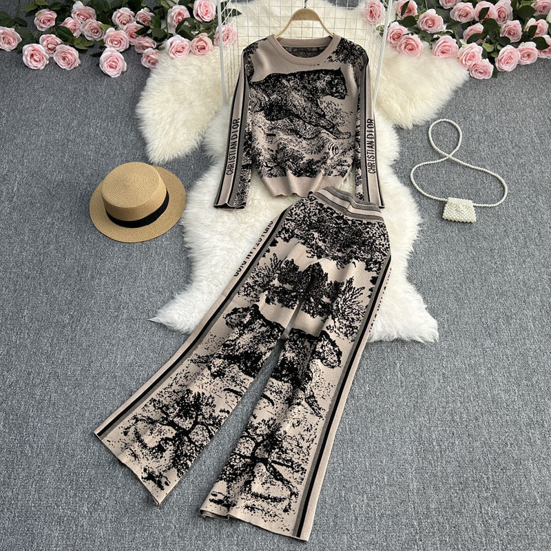 Round Neck Loose Jungle Animal Jacquard Long Sleeve Two-piece Sweater