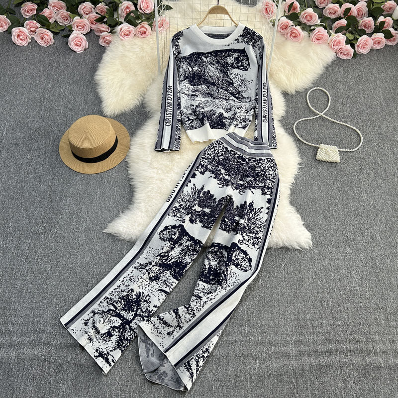 Round Neck Loose Jungle Animal Jacquard Long Sleeve Two-piece Sweater