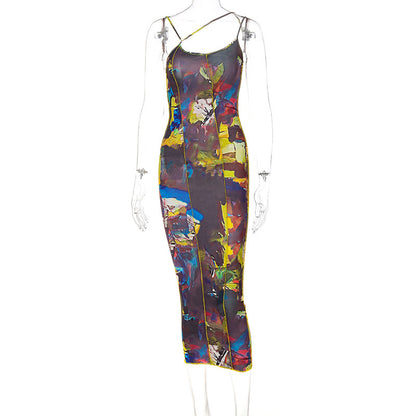 Summer Women's Sling Print Halter Dress