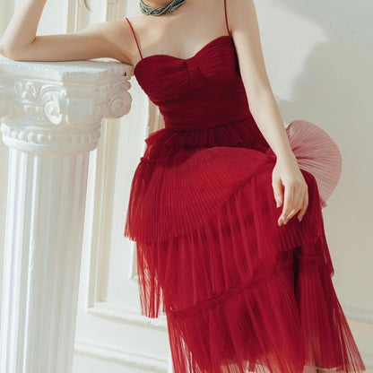 Suspender Spread Chest Temperament Dark Red Flowing Small Dress Long Skirt