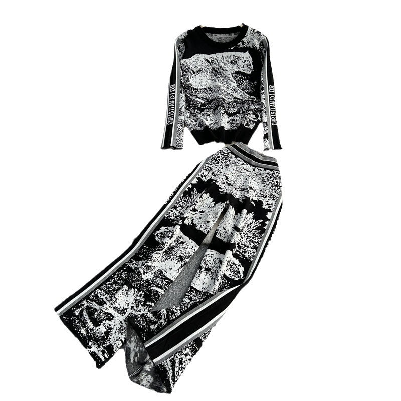 Round Neck Loose Jungle Animal Jacquard Long Sleeve Two-piece Sweater