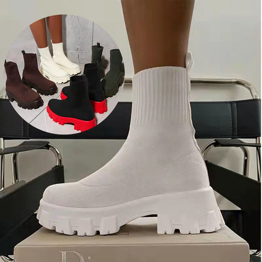 Women Sock Boots Platform Chunky Heels Shoes